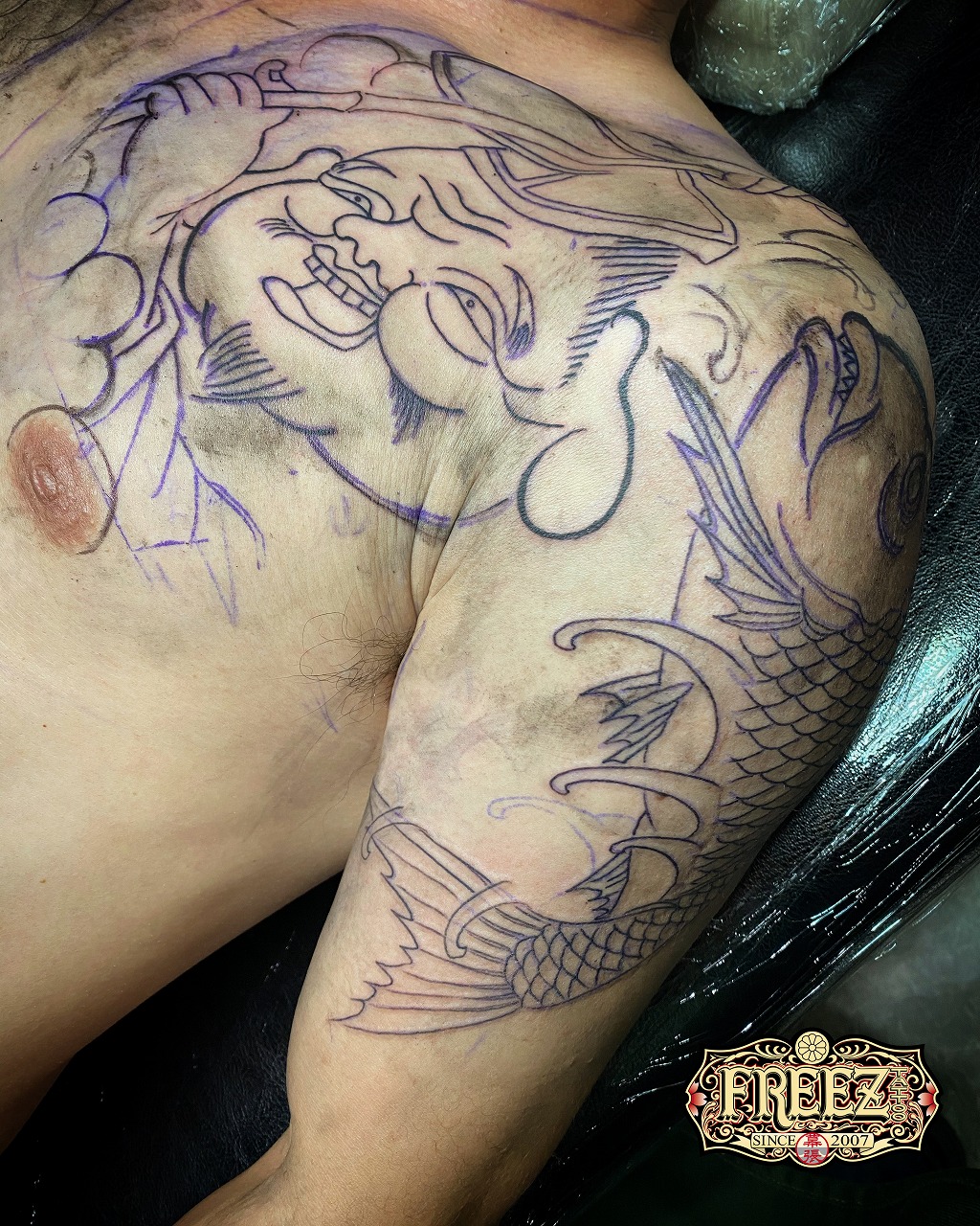 恵比寿様の刺青irezumi 千葉幕張タトゥーtattoo 千葉彫亜星 千葉タトゥーは千葉市花見川区幕張本郷のfree Z Tattoo フリーズタトゥー